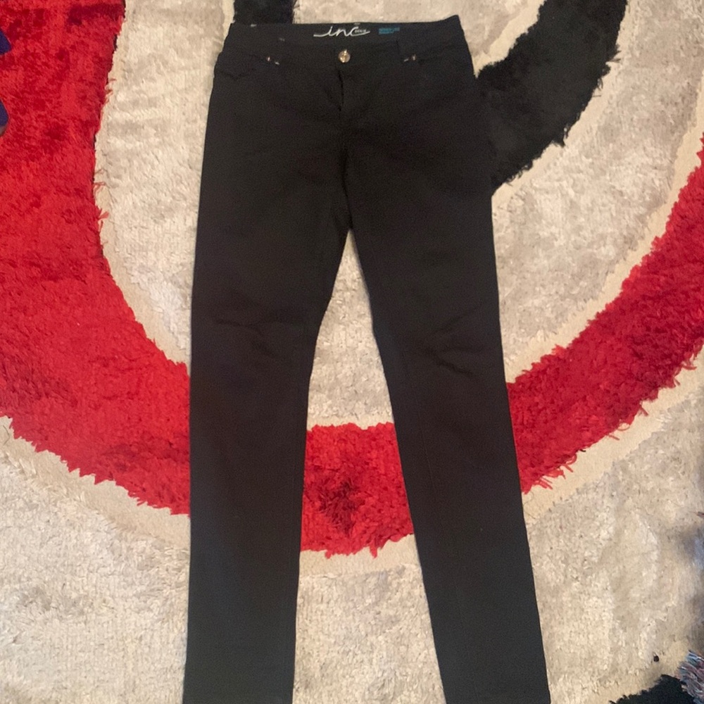 INC Denim, Skinny Leg Regular Fit. Size 8 Long, Black Denim.